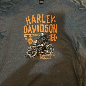 Harley-Davidson Charcoal Tee with Vibrant Orange Graphics
